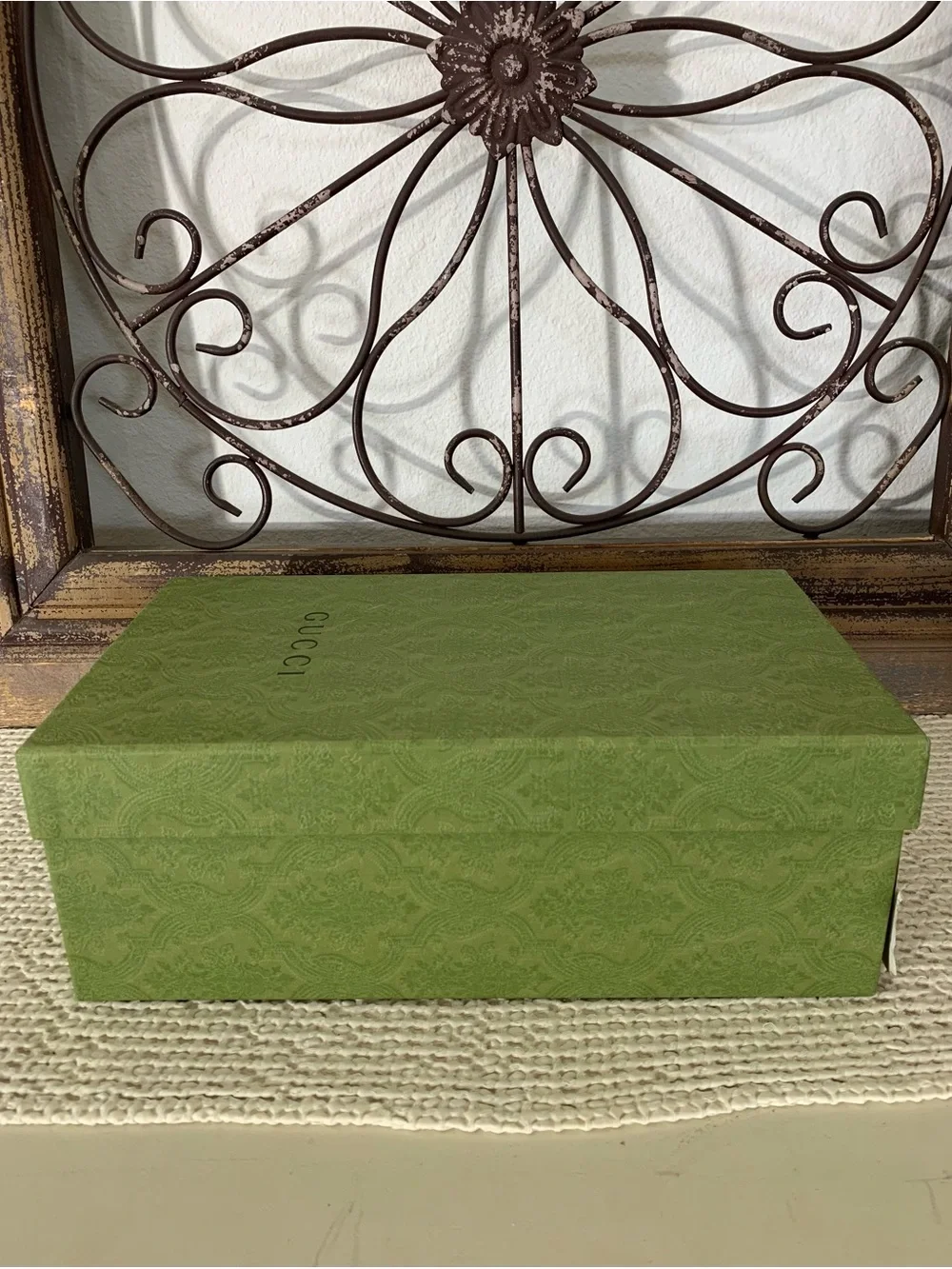 Authentic Gucci Olive Green Embossed Logo Empty Shoe Box, Gift Decor 14.5x8.5x25
